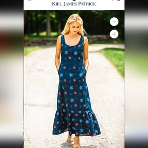 Floral Sleeveless Maxi Dress - Blue and Red